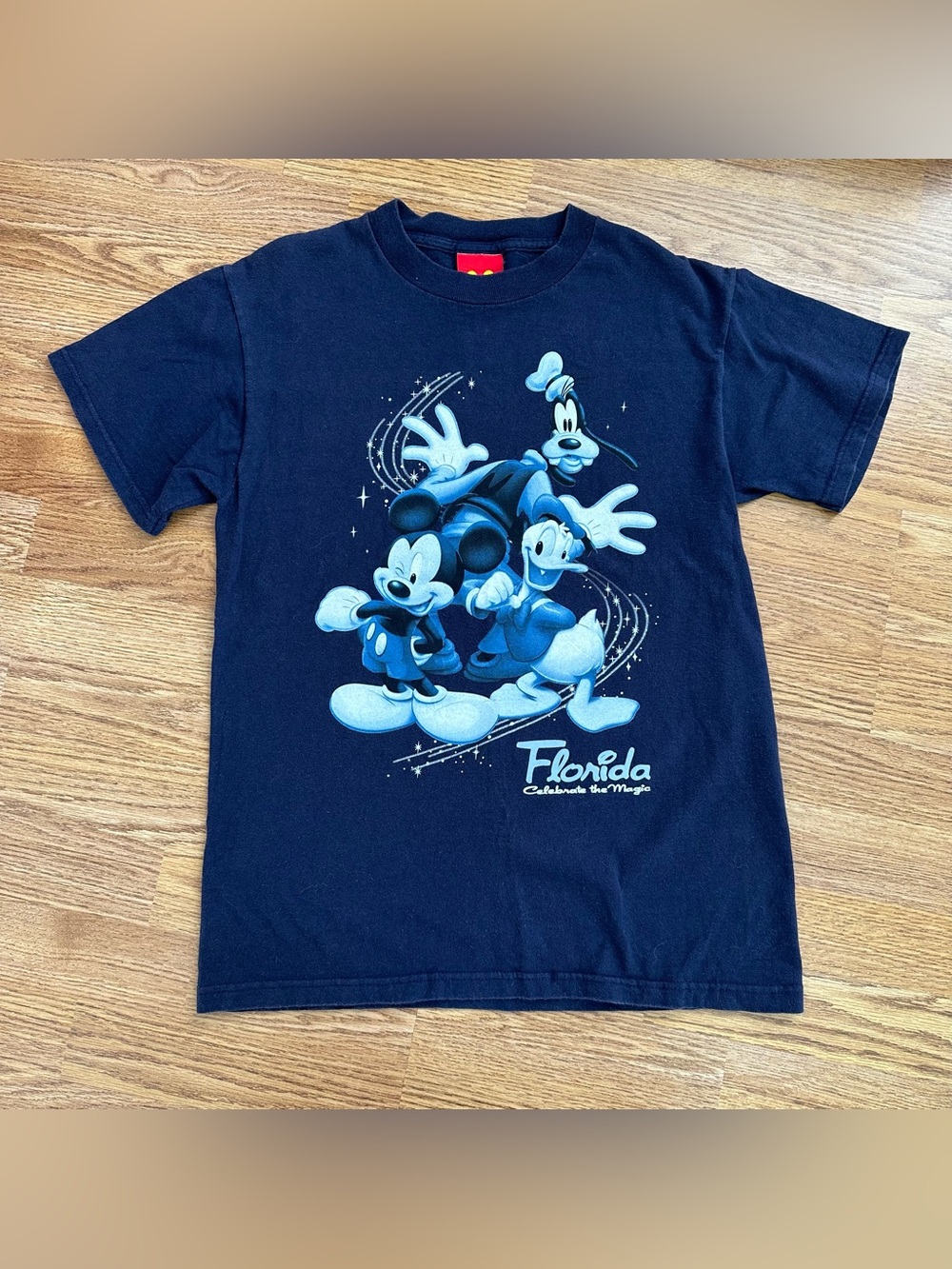 Vintage Kids Disney Mickey Donald Goofy Navy Disney World Florida T Shirt Size S